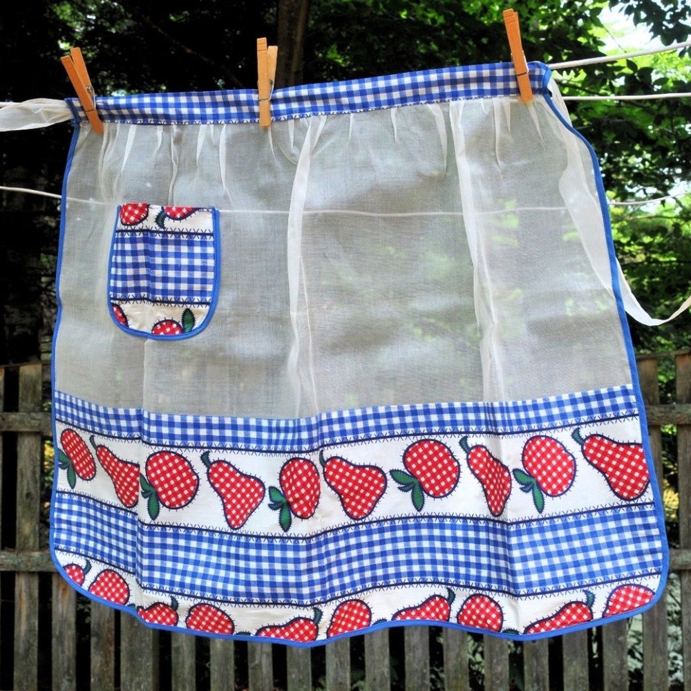 Vtg 50s Gingham Check Illusion Hostess Apple Apron